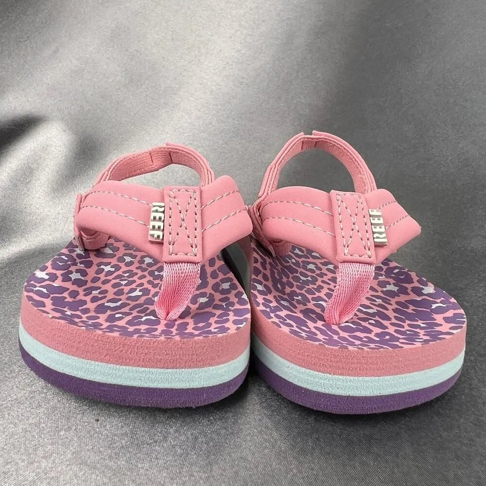 REEF Lil‎ Ahi Toddler's 5 Slingback Sandals Pink Cheetah Summer Flip Flops Beach